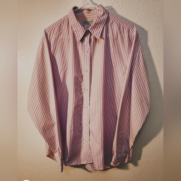 Lands'end Pink and White Stripped Long Sleeve Button Down Shirt Size 16 Tall Val - Picture 1 of 5